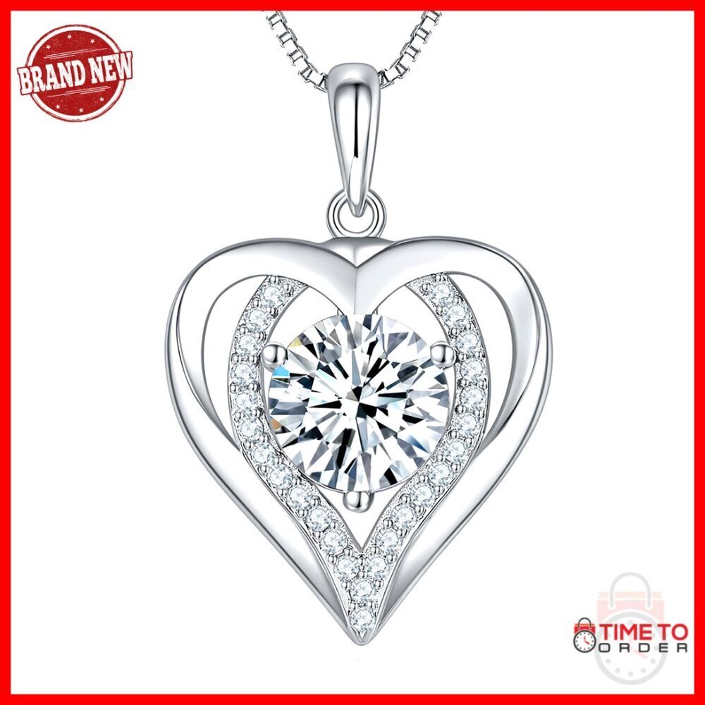 Sterling Silver Moissanite Heart Pendant Necklace with I LOVE YOU Engraving